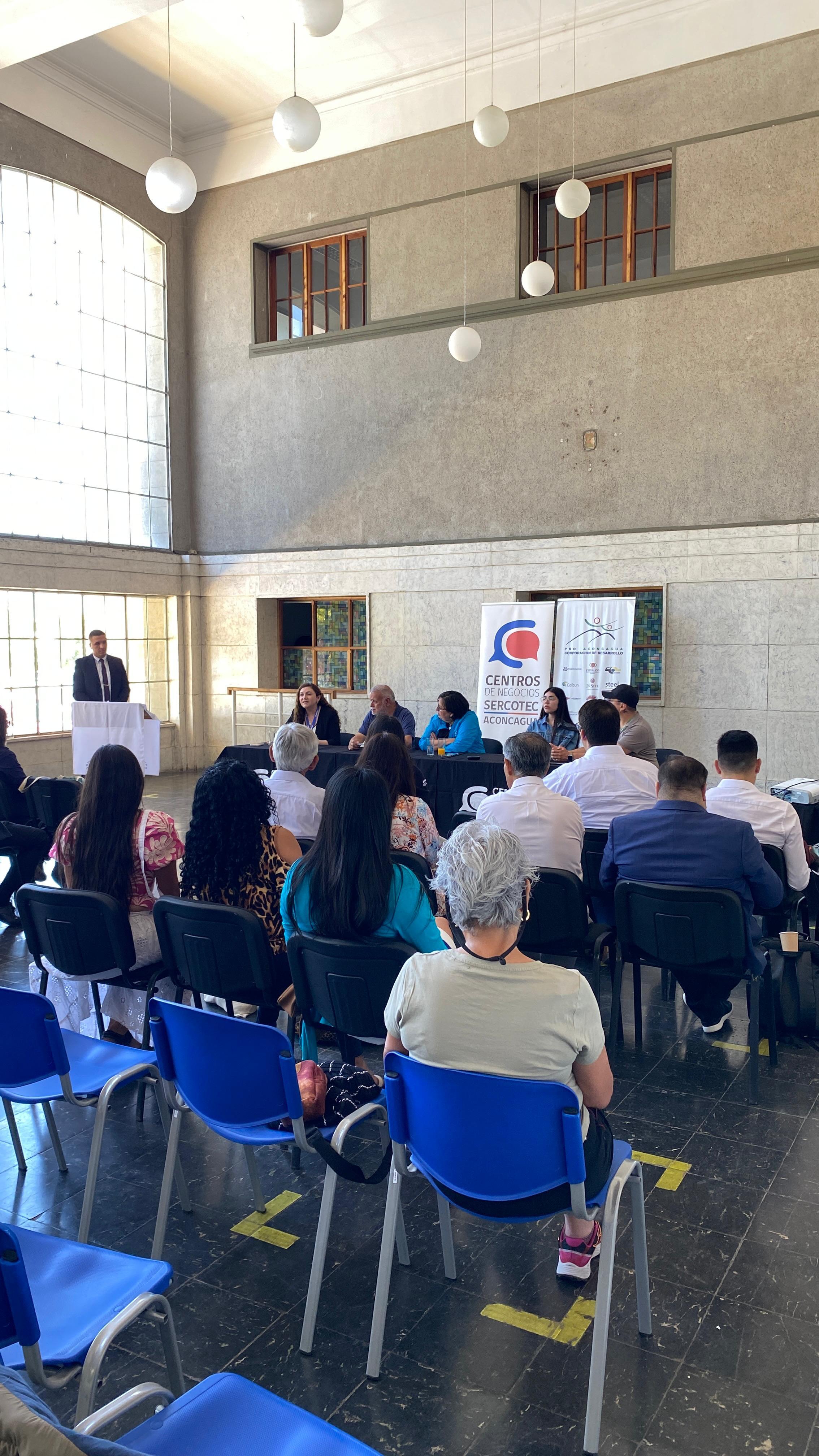 Panel de conversación en un evento de Centros de Negocios Sercotec Aconcagua