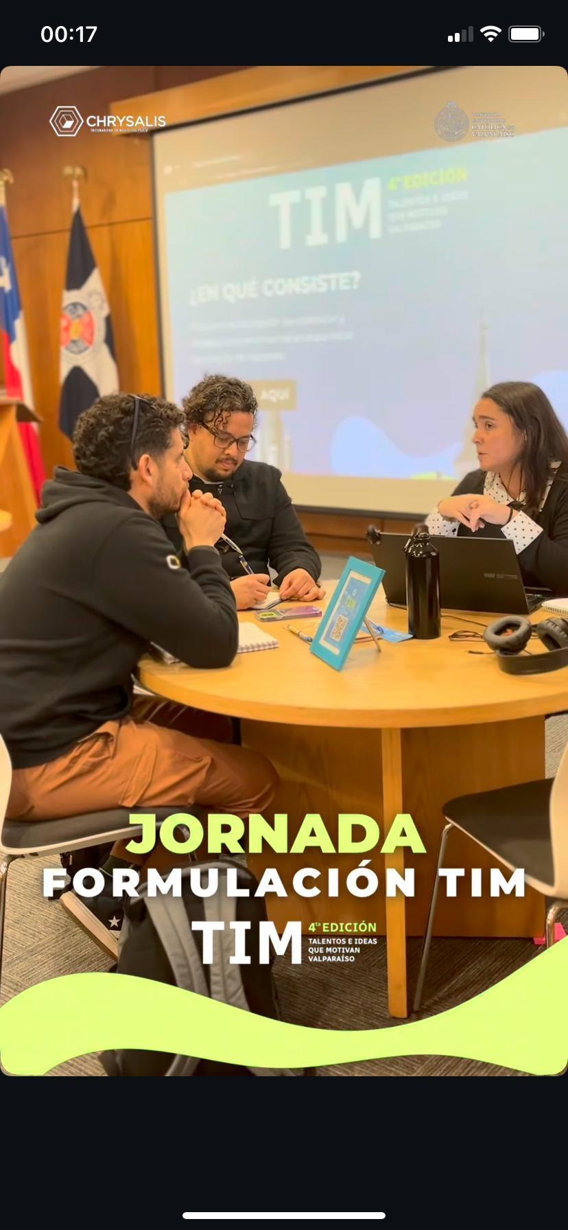 Equipo trabajando en la Jornada de Formulación TIM de Chrysalis